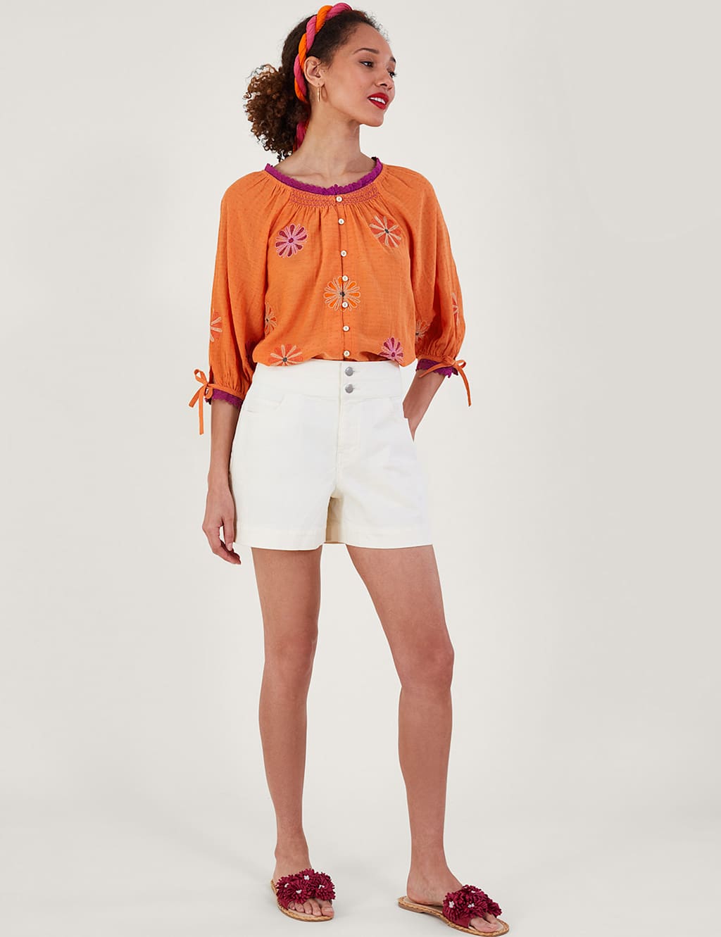 Pure Cotton Embroidered Round Neck Blouse image 3