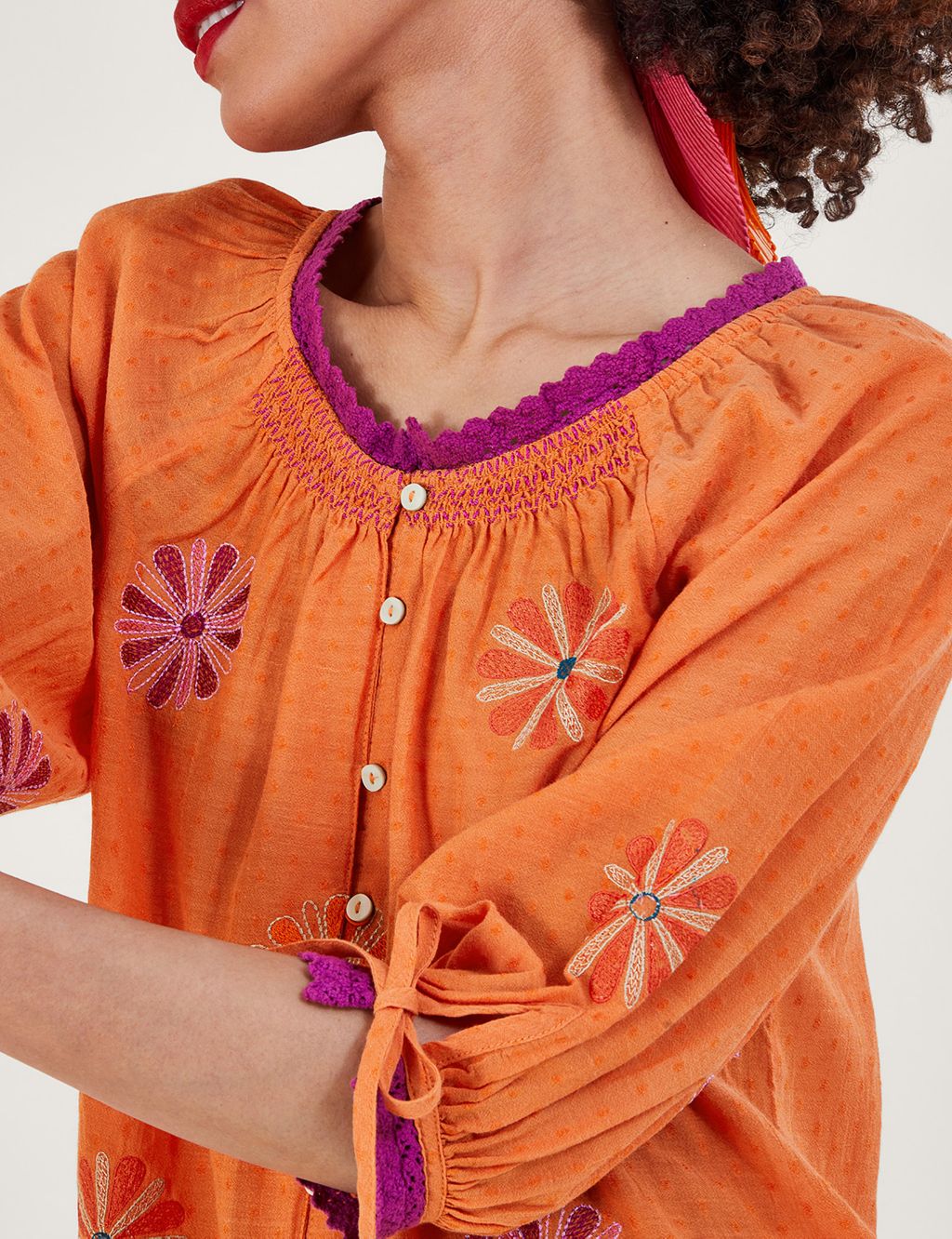 Pure Cotton Embroidered Round Neck Blouse image 5