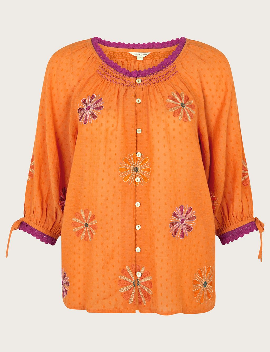 Pure Cotton Embroidered Round Neck Blouse image 2