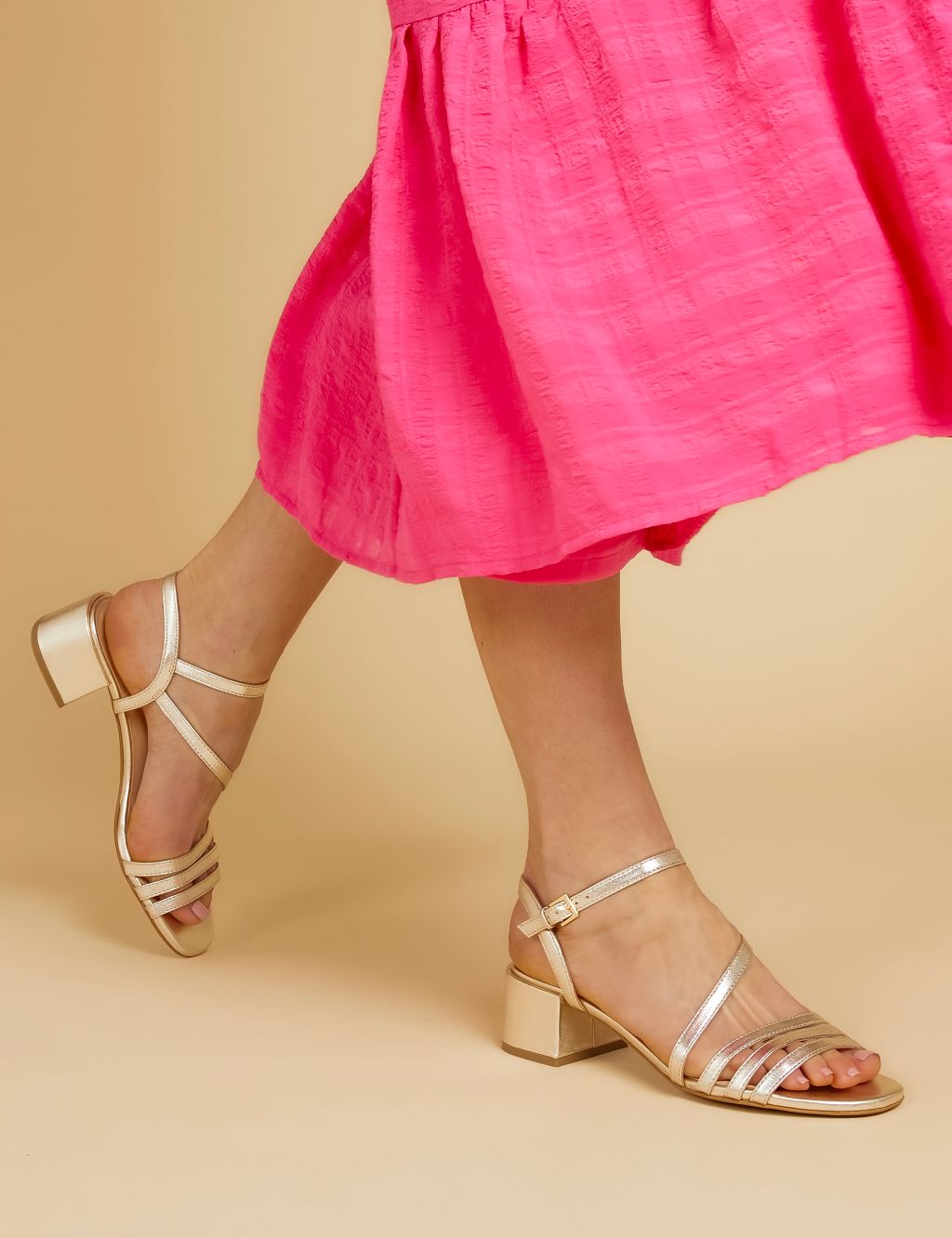 Leather Ankle Strap Block Heel Sandals