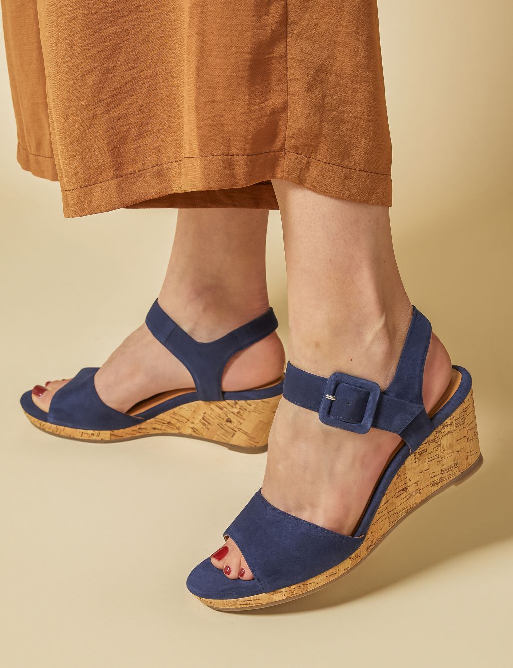 Suede Ankle Strap Wedge Sandals