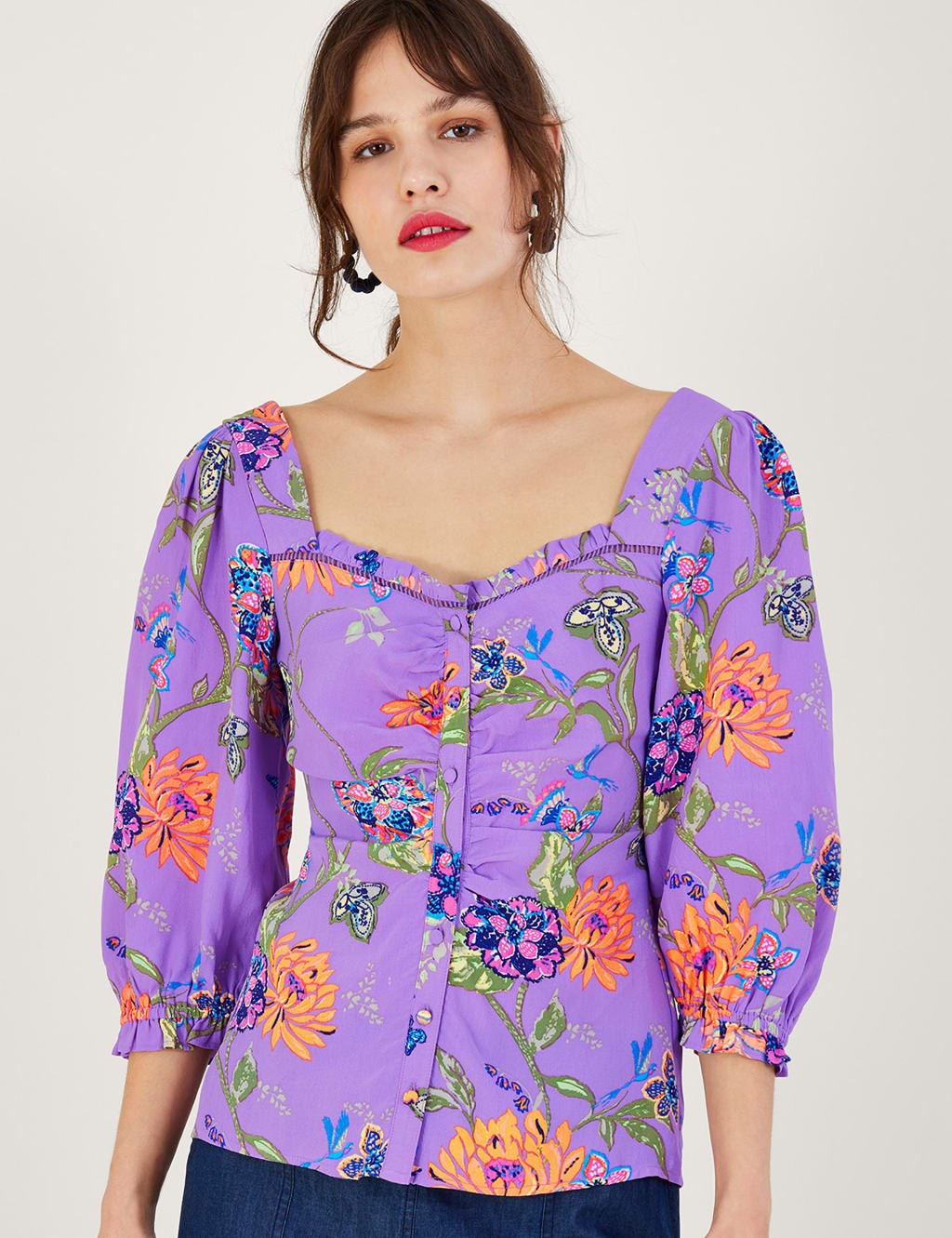 Crepe Floral Button Through Waisted Blouse image 1