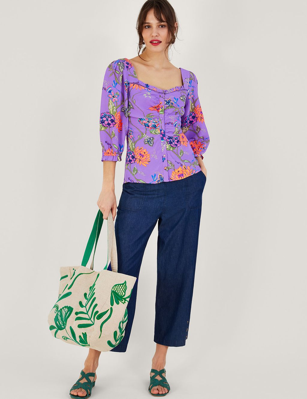 Crepe Floral Button Through Waisted Blouse image 3