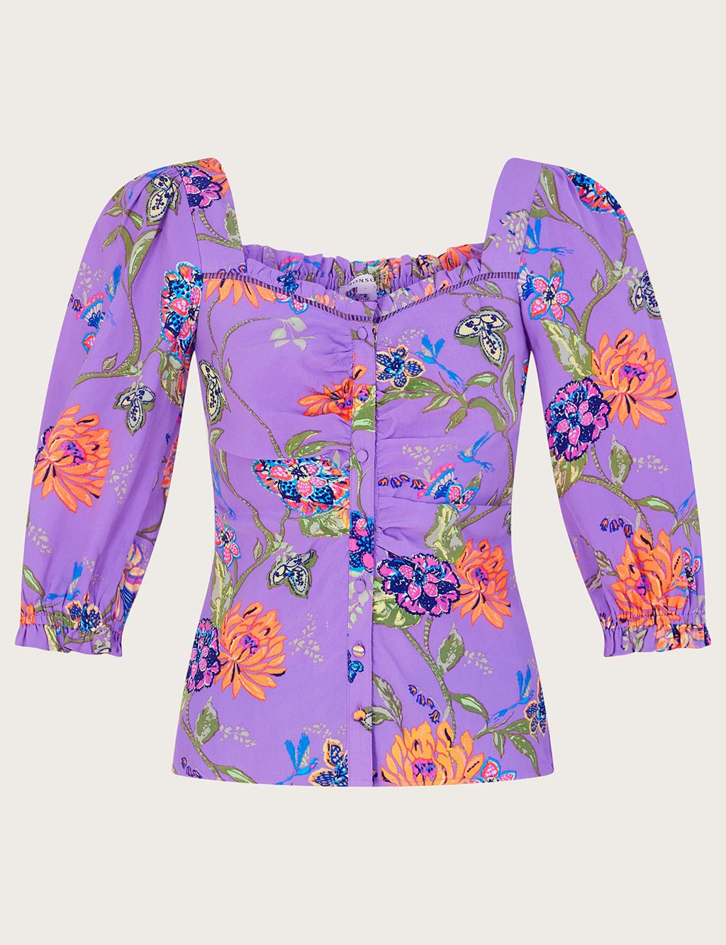 Crepe Floral Button Through Waisted Blouse image 2