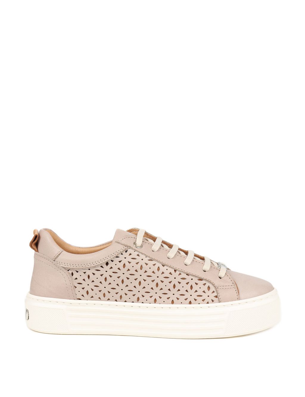Leather Lace Up Perforated Flatform Trainers image 2