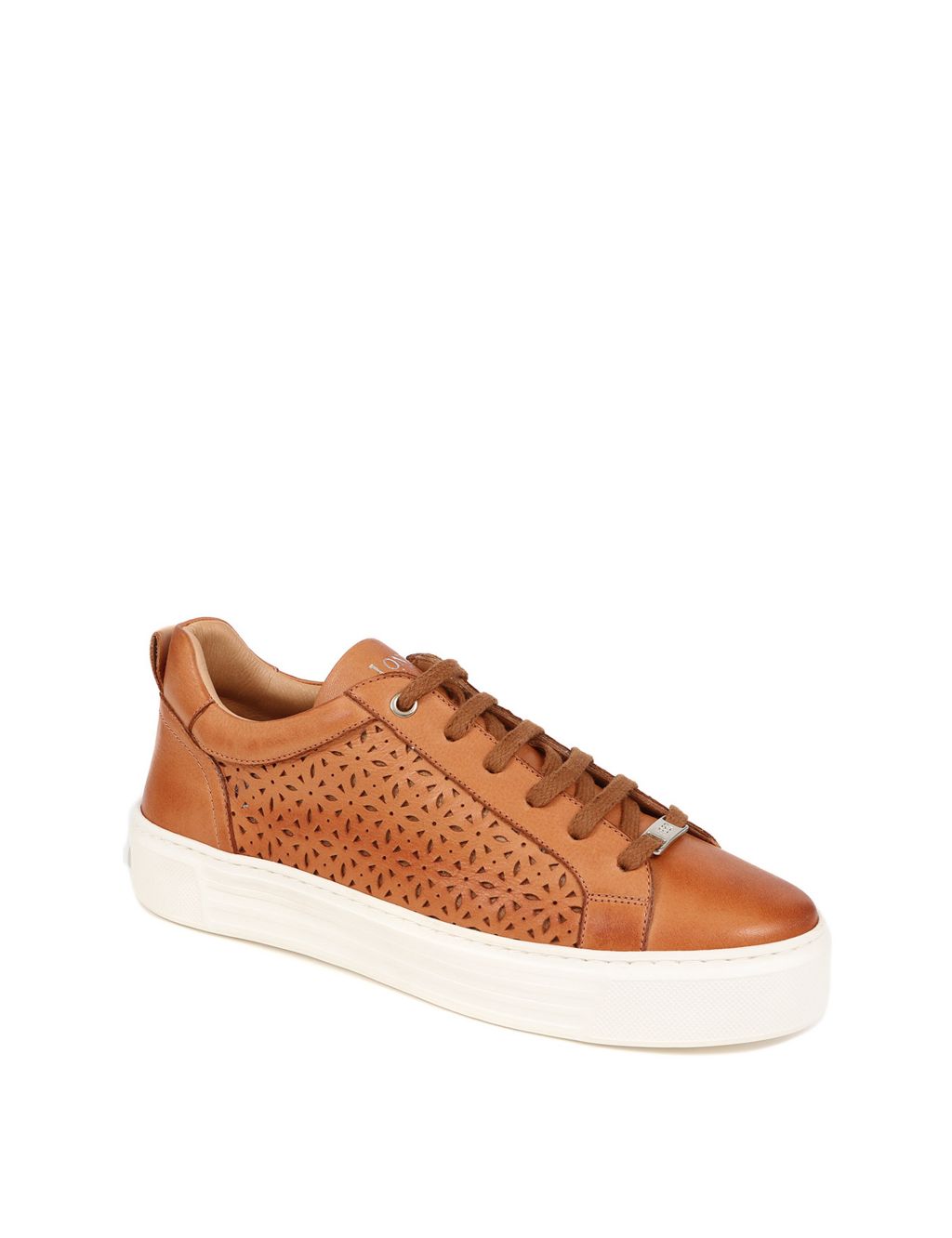 Leather Lace Up Perforated Flatform Trainers image 3