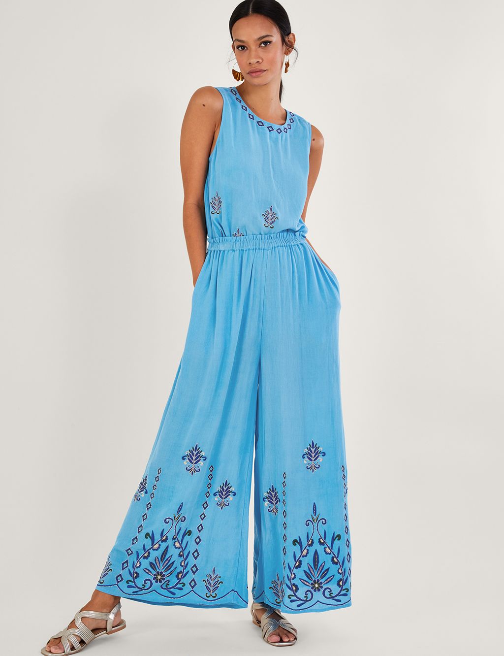 Embroidered Wide Leg Trousers image 1
