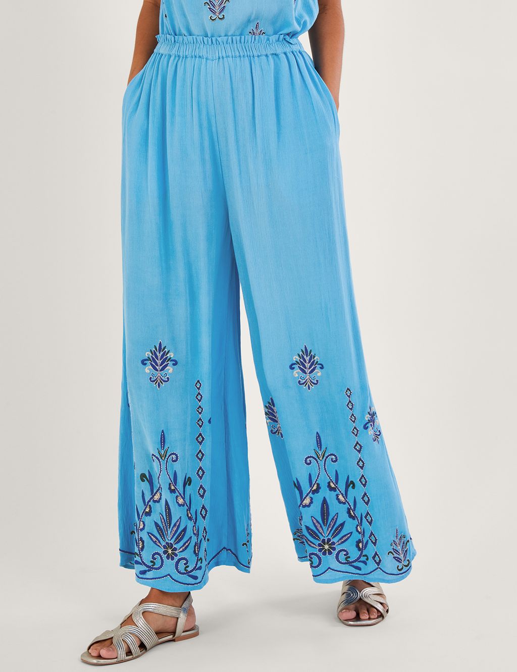 Embroidered Wide Leg Trousers image 3