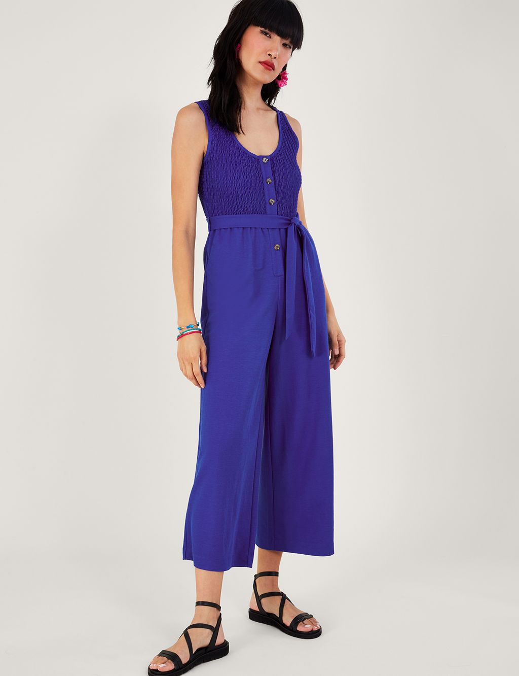 Textured Belted Cropped Wide Leg Jumpsuit image 3