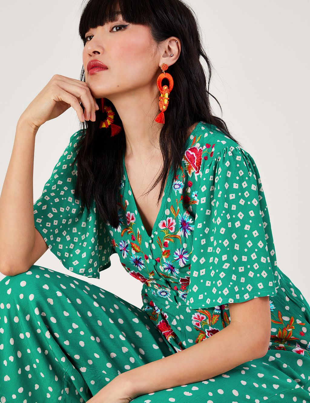 Printed Embroidered Wide Leg Jumpsuit image 5