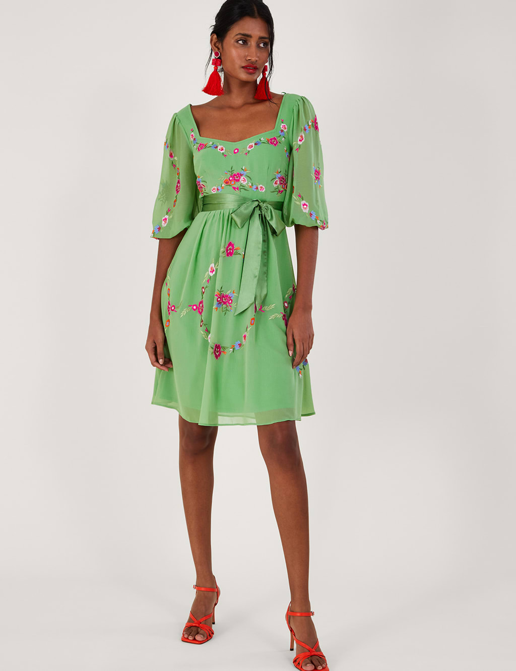 Floral Embroidered Square Neck Waisted Dress image 3