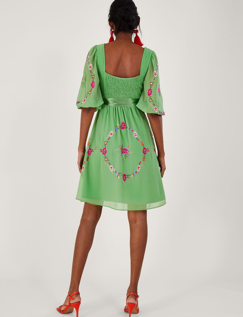 Floral Embroidered Square Neck Waisted Dress image 4