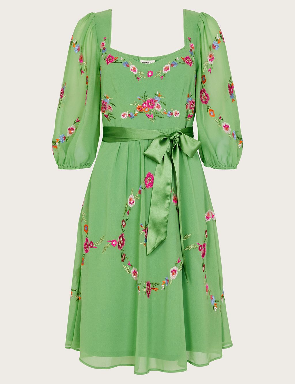 Floral Embroidered Square Neck Waisted Dress image 2