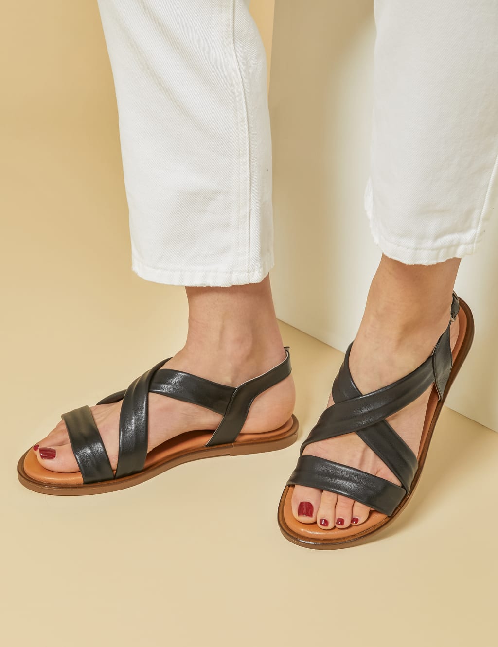 Leather Ankle Strap Flat Sandals