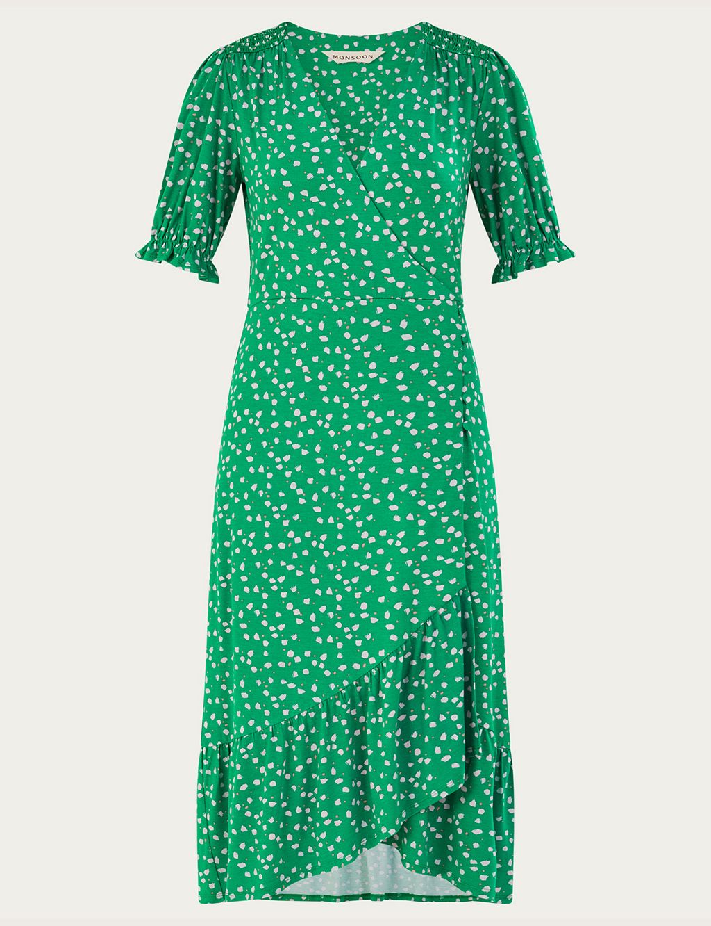 Polka Dot V-Neck Midi Tiered Wrap Dress image 2