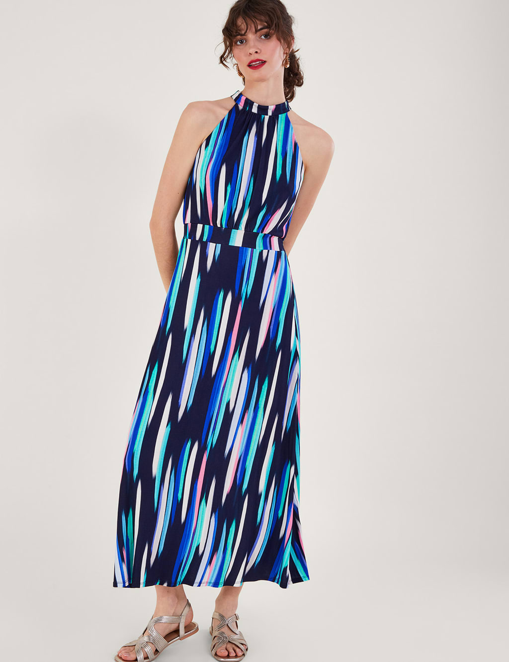 Printed Halter Neck Maxi Waisted Dress image 1