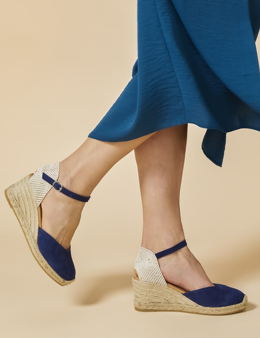 Suede Ankle Strap Wedge Espadrilles