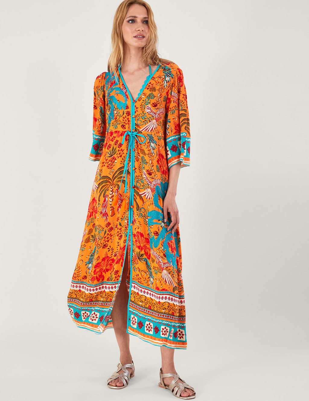 Printed V-Neck Midaxi Swing Dress image 1
