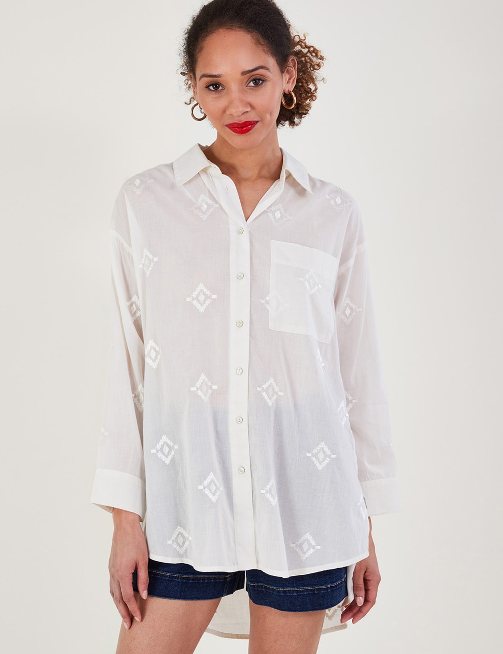Pure Cotton Embroidered Longline Shirt image 1