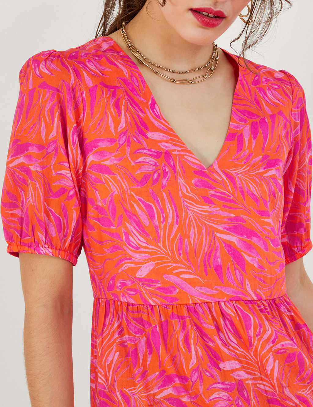 Pure Cotton Leaf Print V-Neck Maxi Dress image 3