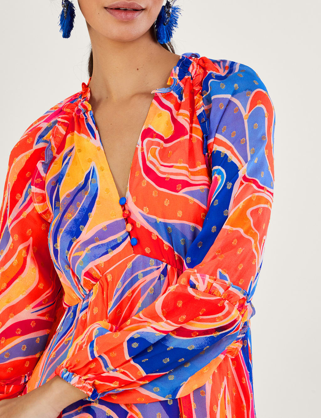 Printed V-Neck Knee Length Tiered Dress image 5