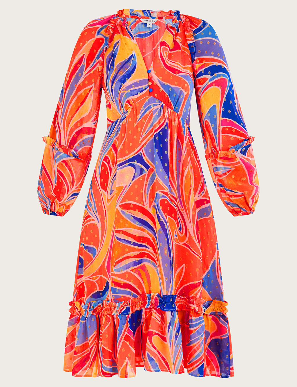 Printed V-Neck Knee Length Tiered Dress image 2