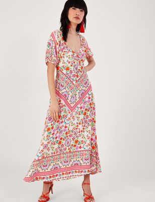 Floral V-Neck Puff Sleeve Maxi Tea Dress | Monsoon | M&S
