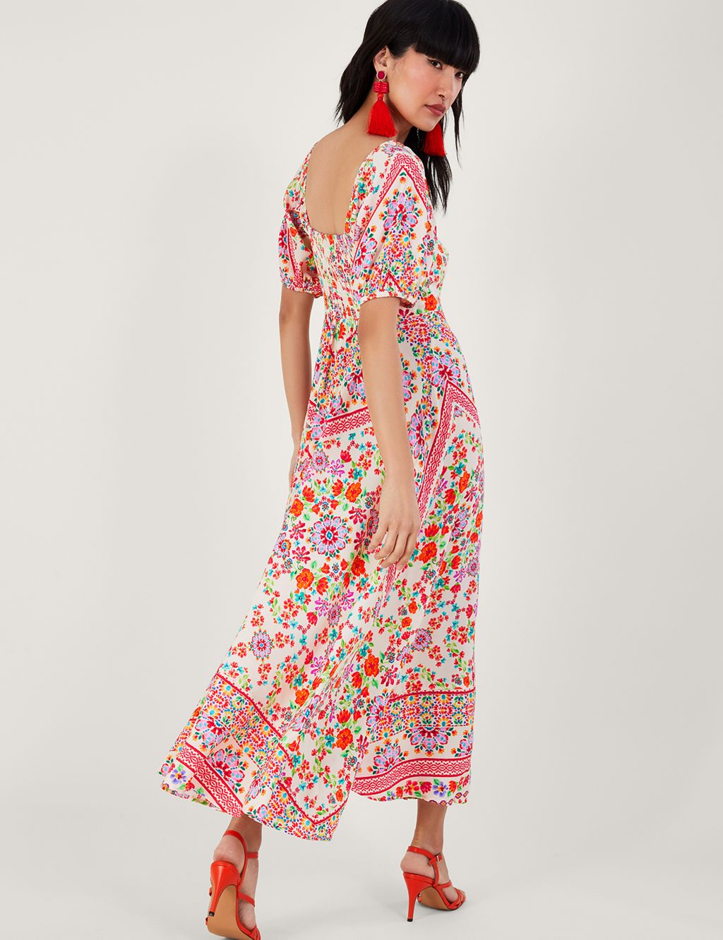 Floral V-Neck Puff Sleeve Maxi Tea Dress image 4