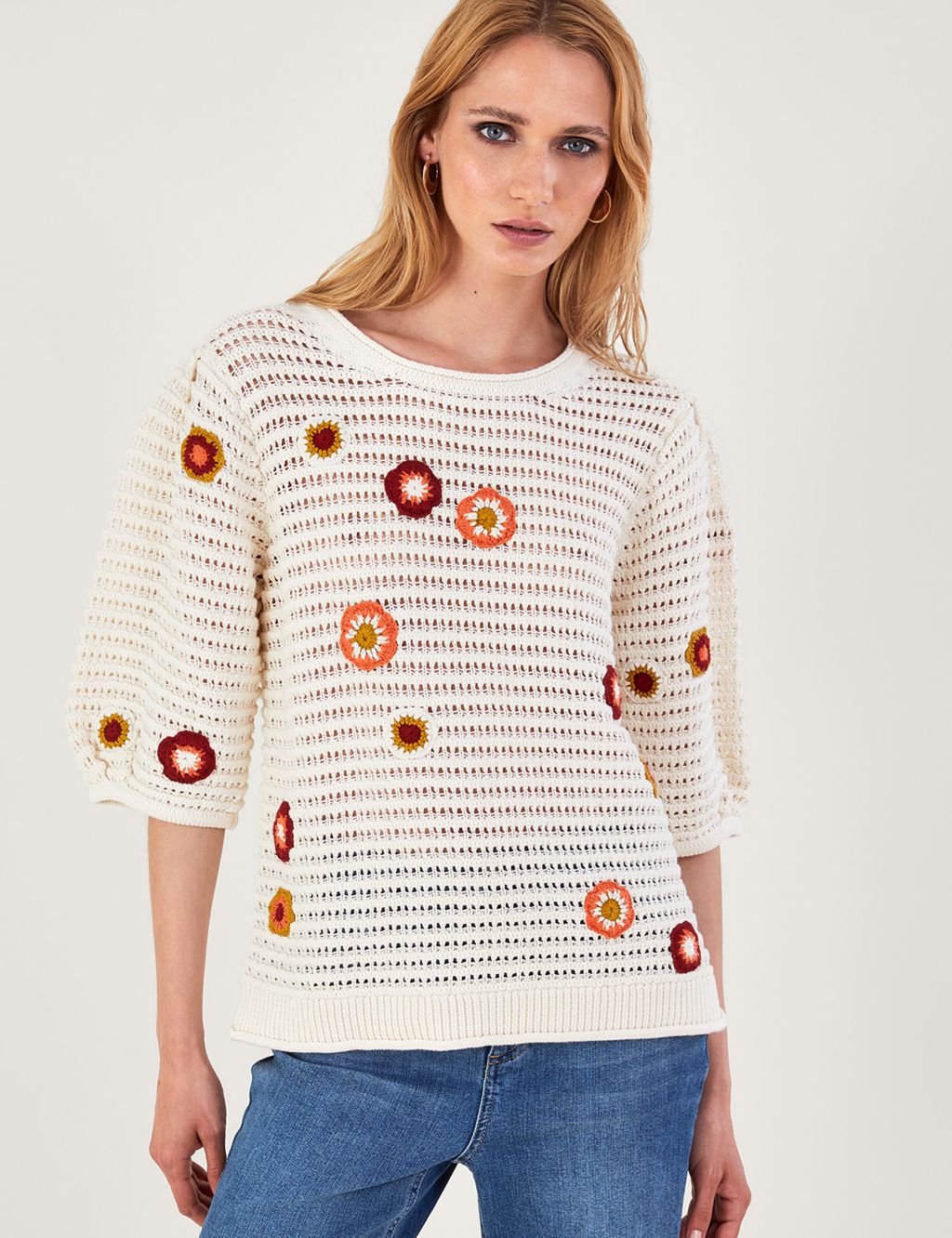 Pure Cotton Floral Embroidered Jumper image 1