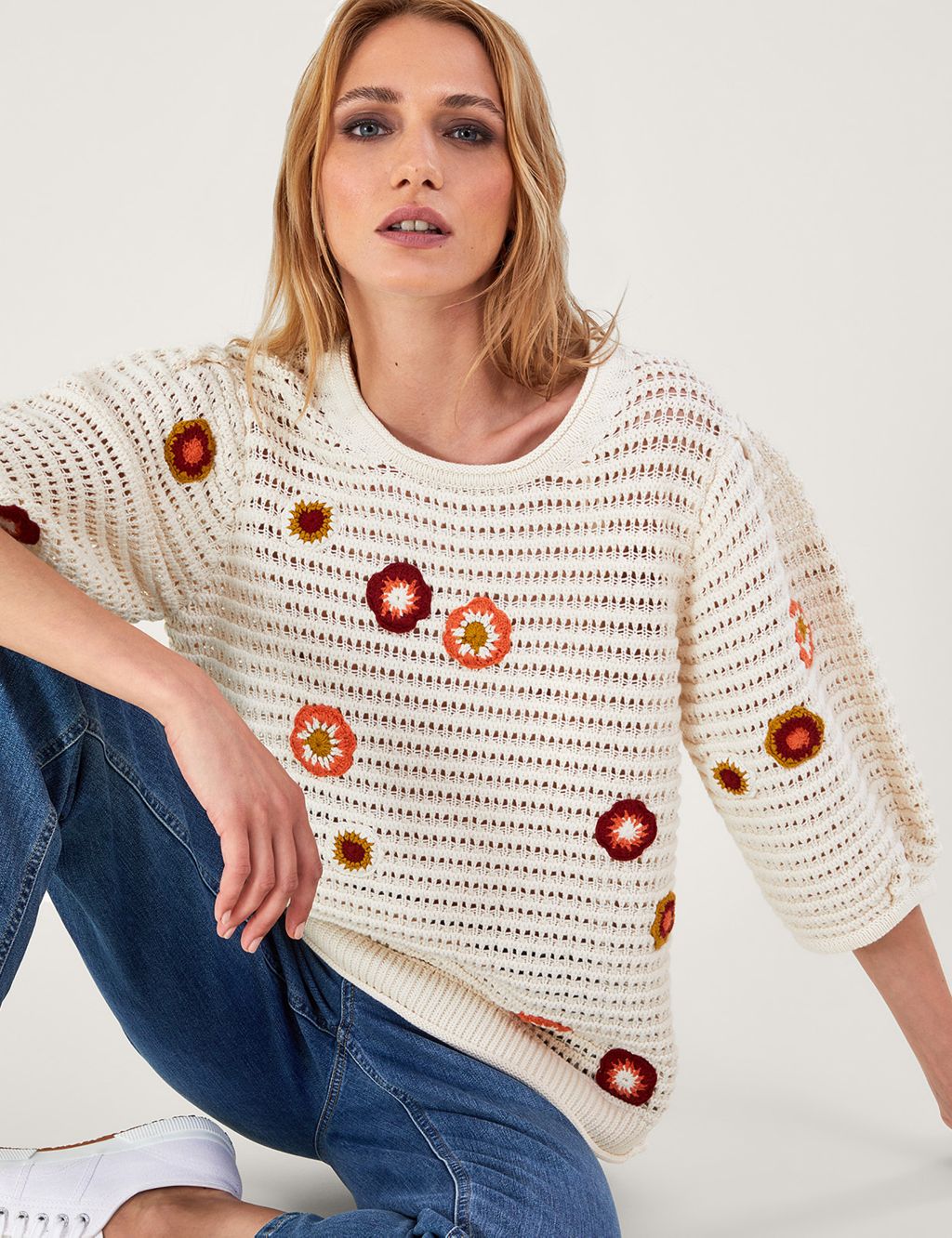 Pure Cotton Floral Embroidered Jumper image 5
