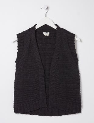 Fatface Womens Pure Cotton Knitted Waistcoat - Black, Black