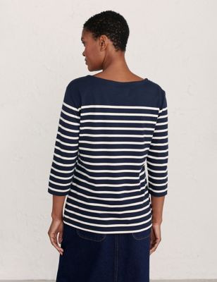 M&S Seasalt Cornwall Womens Pure Cotton Striped 3/4 Sleeve Top