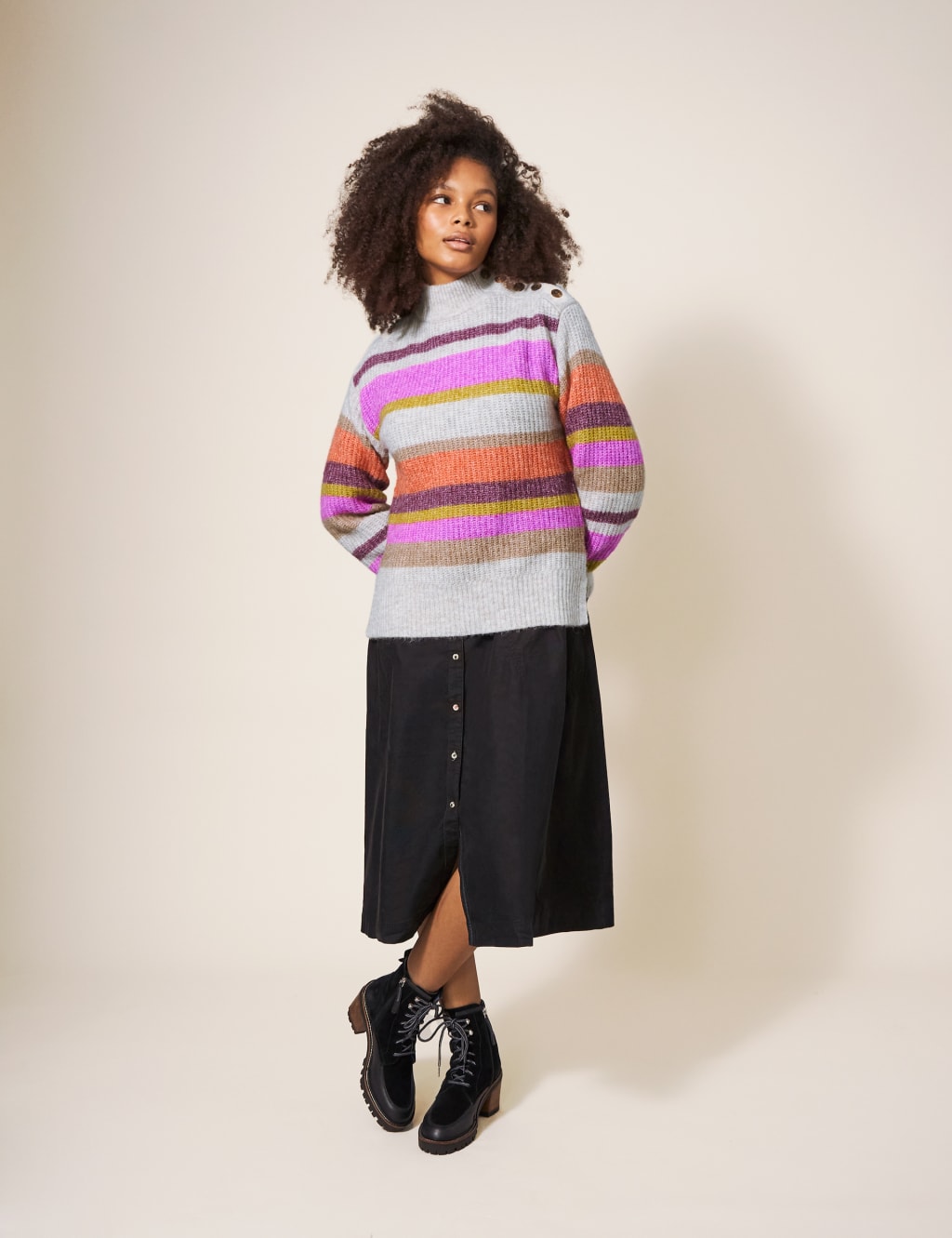 Striped High Neck Button Detail Jumper image 3