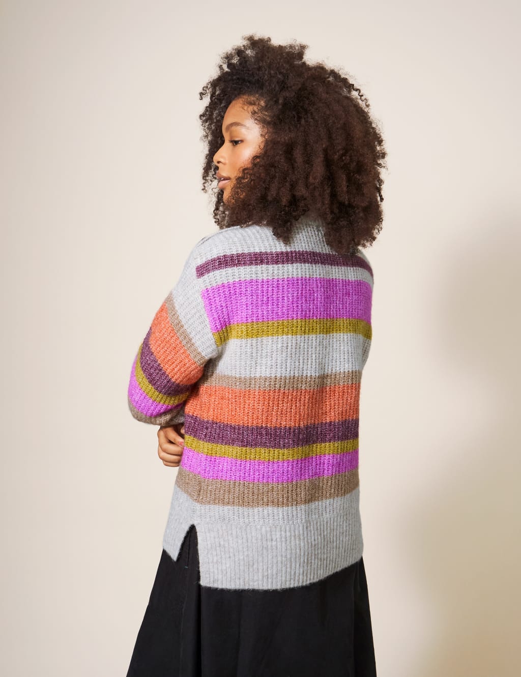 Striped High Neck Button Detail Jumper image 4