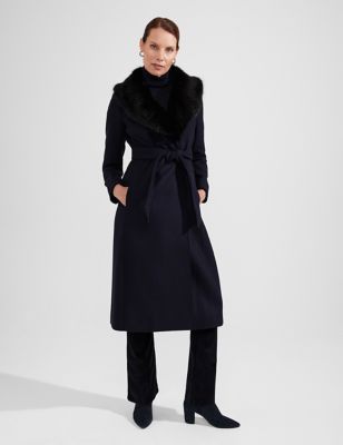 Hobbs Womens Wool Rich Belted Tailored Coat - 10 - Navy, Navy