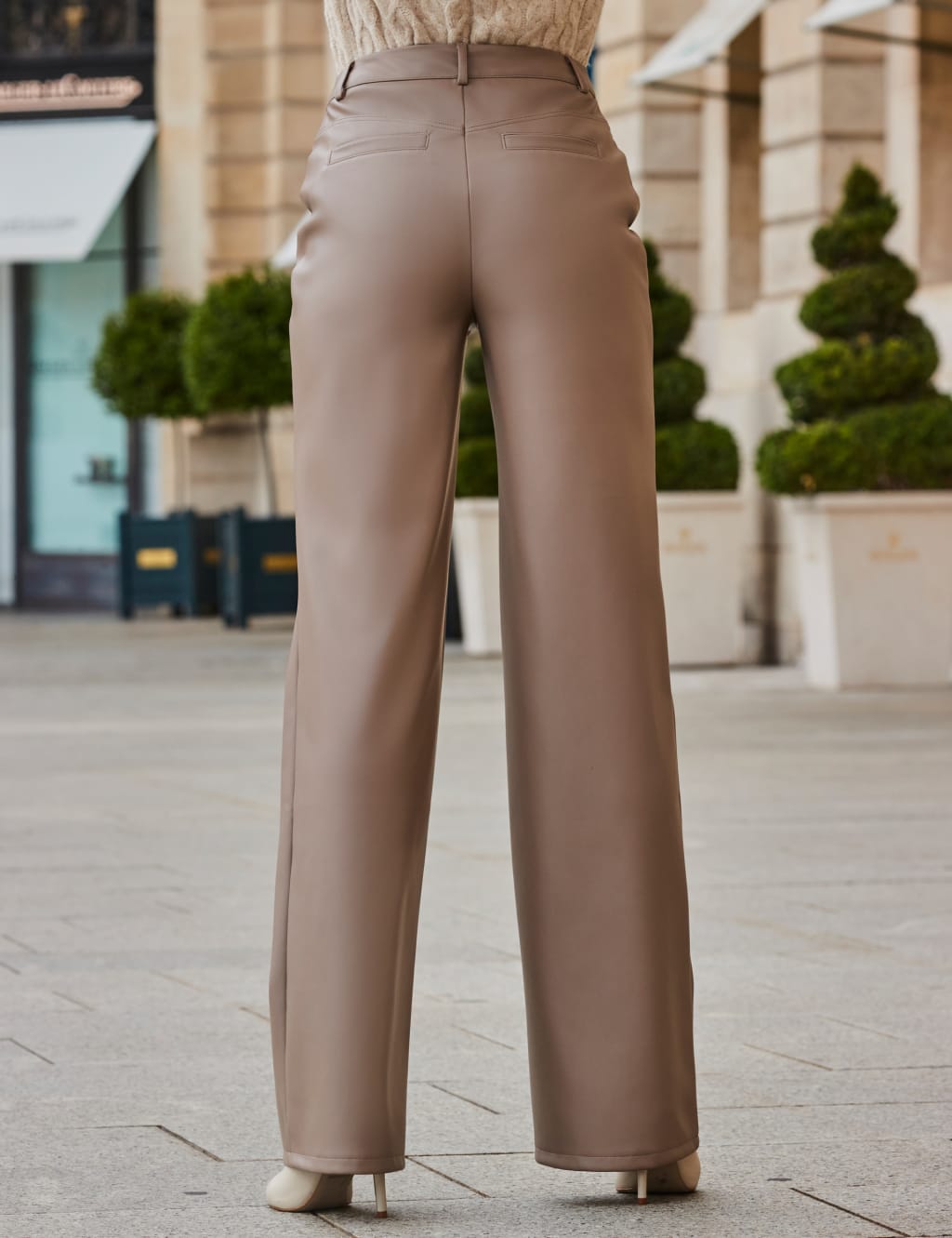 Leather Look Wide Leg Trousers image 4