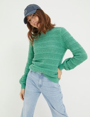 Fatface Womens Pure Cotton Ribbed Crew Neck Jumper - 6 - Green, Green