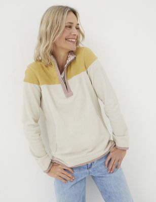 Fatface Women's Pure Cotton Colour Block Half Zip Sweatshirt - 8 - Yellow Mix, Yellow Mix