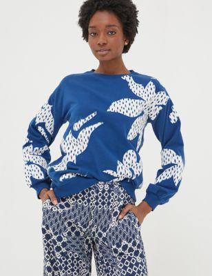 Fatface Womens Cotton Rich Embroidered Sweatshirt - 8 - Dark Blue Mix, Dark Blue Mix