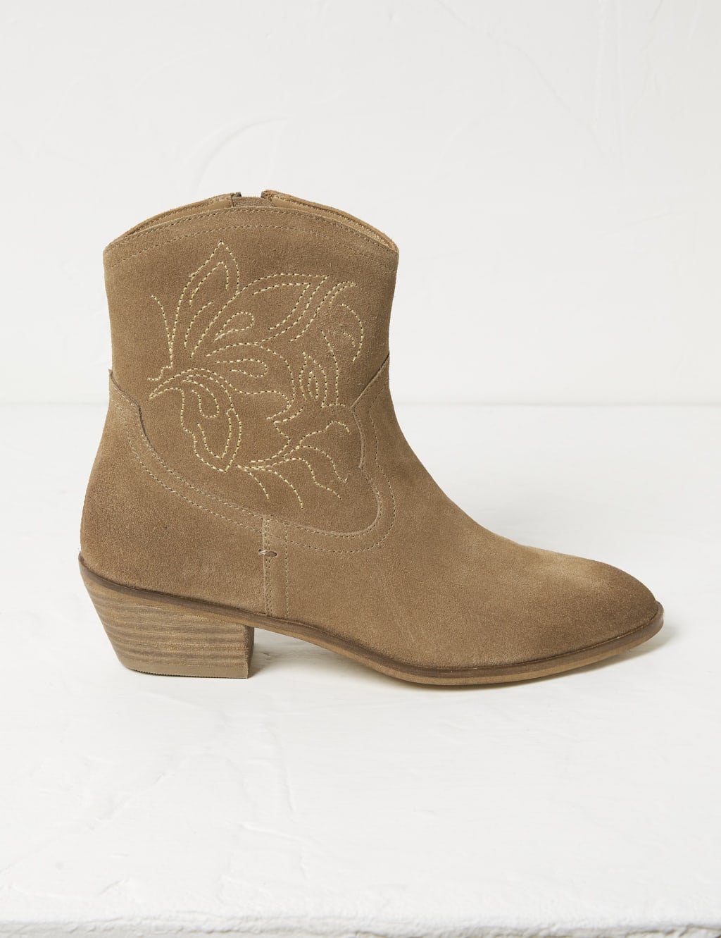 Suede Cow Boy Block Heel Ankle Boots