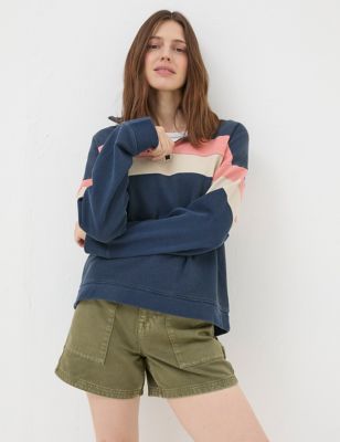 Fatface Womens Pure Cotton Colour Block Half Zip Sweatshirt - 6 - Navy Mix, Navy Mix