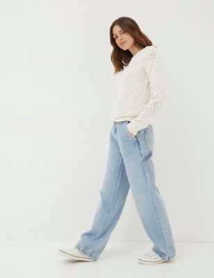 Fatface Womens Mid Rise Straight Leg Jeans - 6LNG - Light Blue, Light Blue