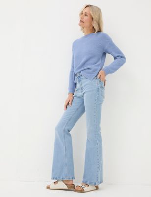 Fatface Women's Mid Rise Flared Jeans - 6LNG - Light Blue, Light Blue,Blue Denim