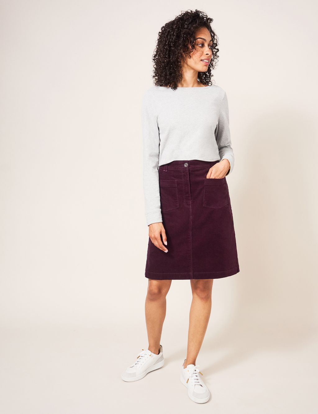 Cotton Rich Cord Knee Length A-Line Skirt image 1