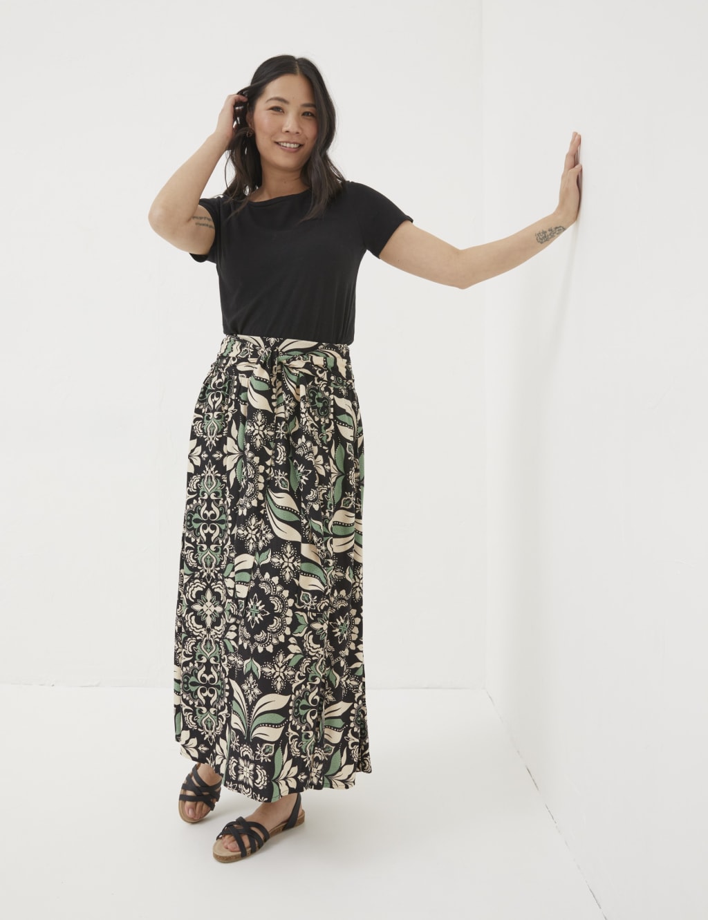 Floral Midi A-Line Skirt image 1