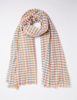 Fatface Womens Woven Checked Fringed Scarf - Multi, Multi
