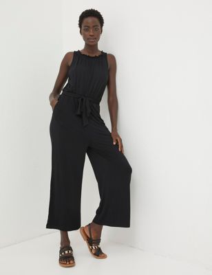 Fatface Women's Jersey Sleeveless Cropped Wide Leg Jumpsuit - 8LNG - Black, Black