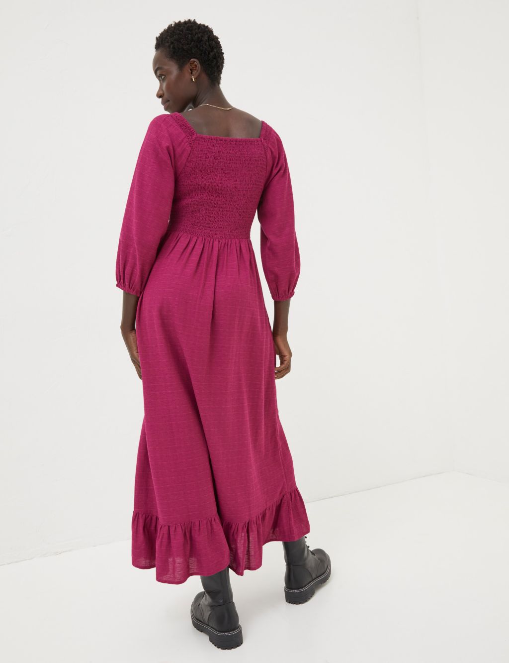 Cotton Blend Square Neck Midi Shirred Dress image 3