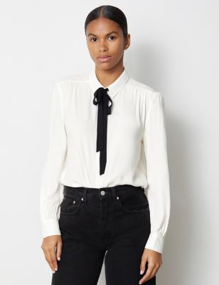 Albaray Womens Tie Neck Button Through Shirt - 16 - Cream, Cream