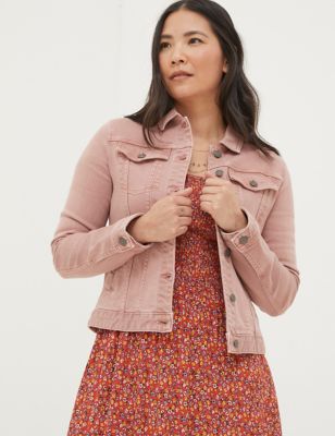 Fatface Womens Cotton Rich Waisted Collared Jacket - 16 - Pink, Pink,Blue Denim